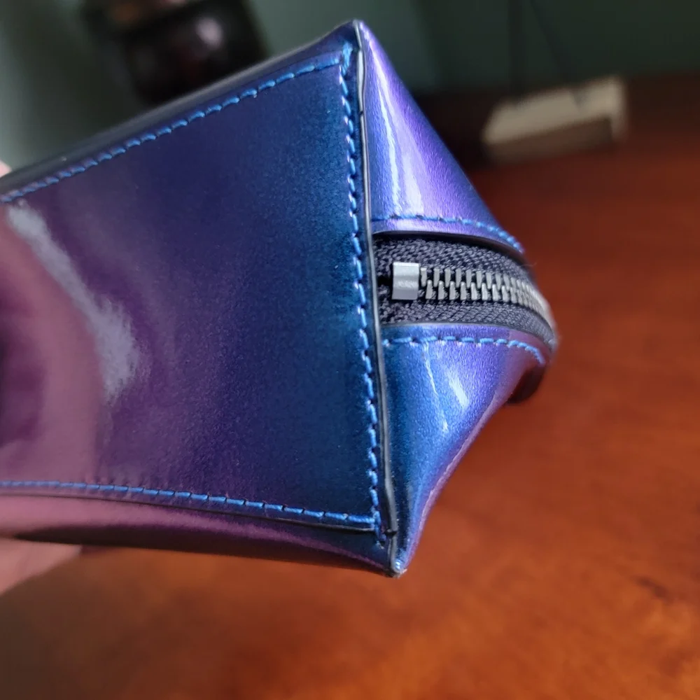Coach F29412 Holographic Blue Purple Patent Leather Cosmetic Pouch Bag